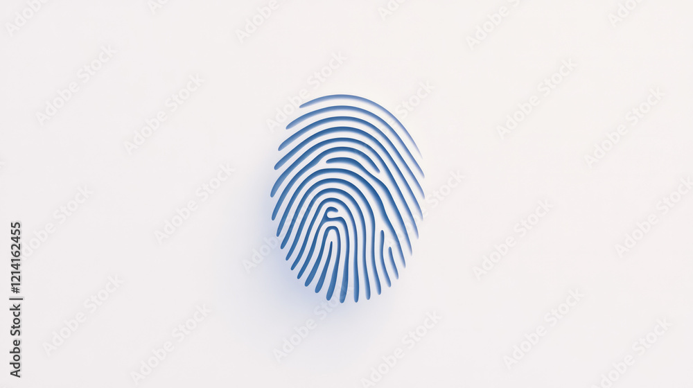 Fototapete A minimalist close-up of a single fingerprint on a clean white surface, with subtle shadows enhancing the depth and texture of the ridges against a plain backdrop,