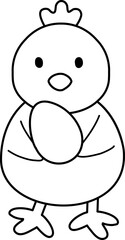 Chick outline.
Easter cute chick holding egg outline vector.
Transparent background.