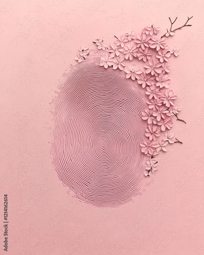 Fototapete a detailed close-up of a fingerprint intertwined with delicate floral patterns, creating a harmoniou