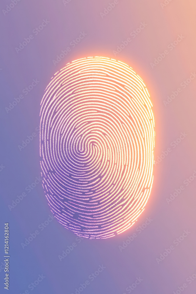 Fototapete A striking close-up of a fingerprint with intricate patterns illuminated by soft lighting, creating beautiful shadows and enhancing the depth against a subtle, gradient background,