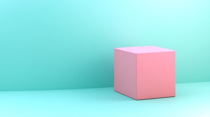 Fototapeta premium Minimalist Pink Cube on Soft Turquoise Background for Modern Interior Design and Creative Projects