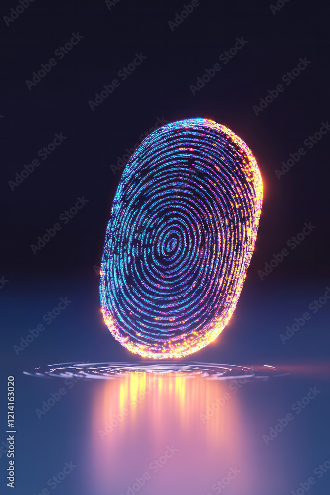 Aufkleber a high-definition macro shot of a fingerprint with vibrant neon colors, creating a striking contrast