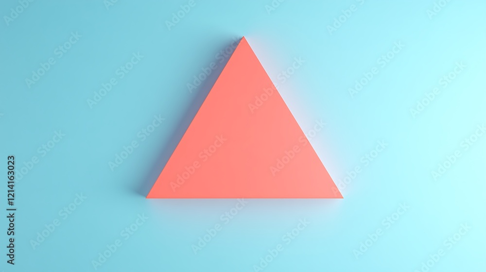 Aufkleber minimalist triangle shape in coral color against soft blue background for modern design concepts