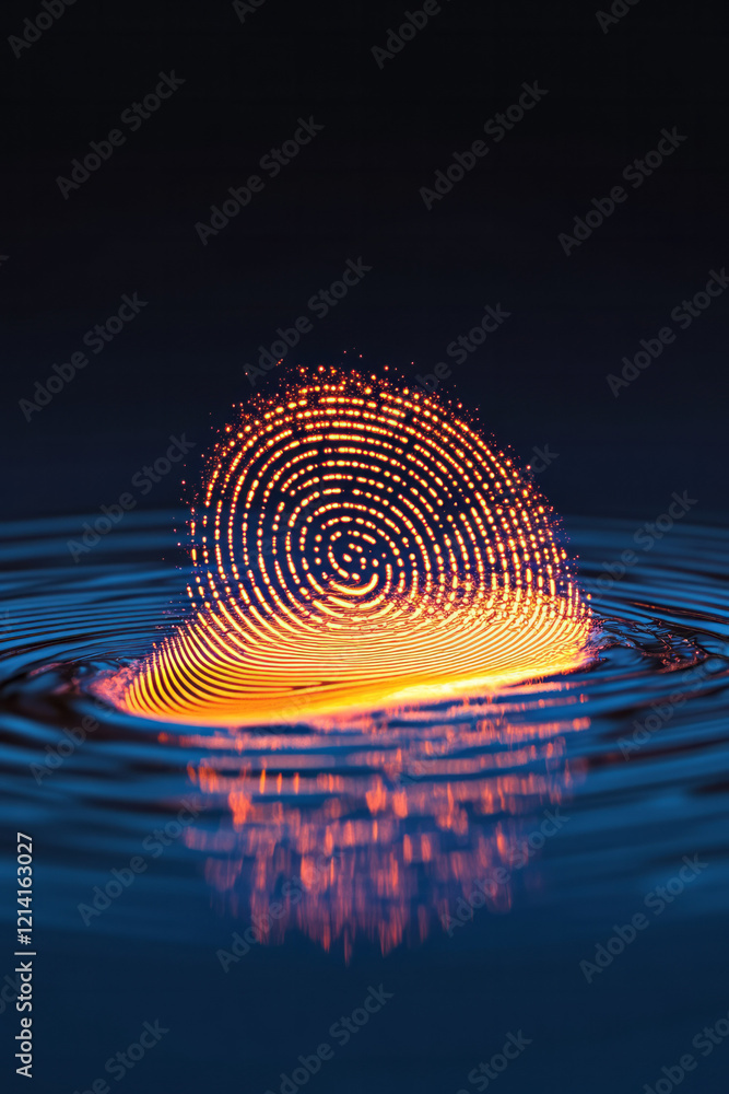 Poster a high-definition macro shot of a fingerprint with vibrant neon colors, creating a striking contrast