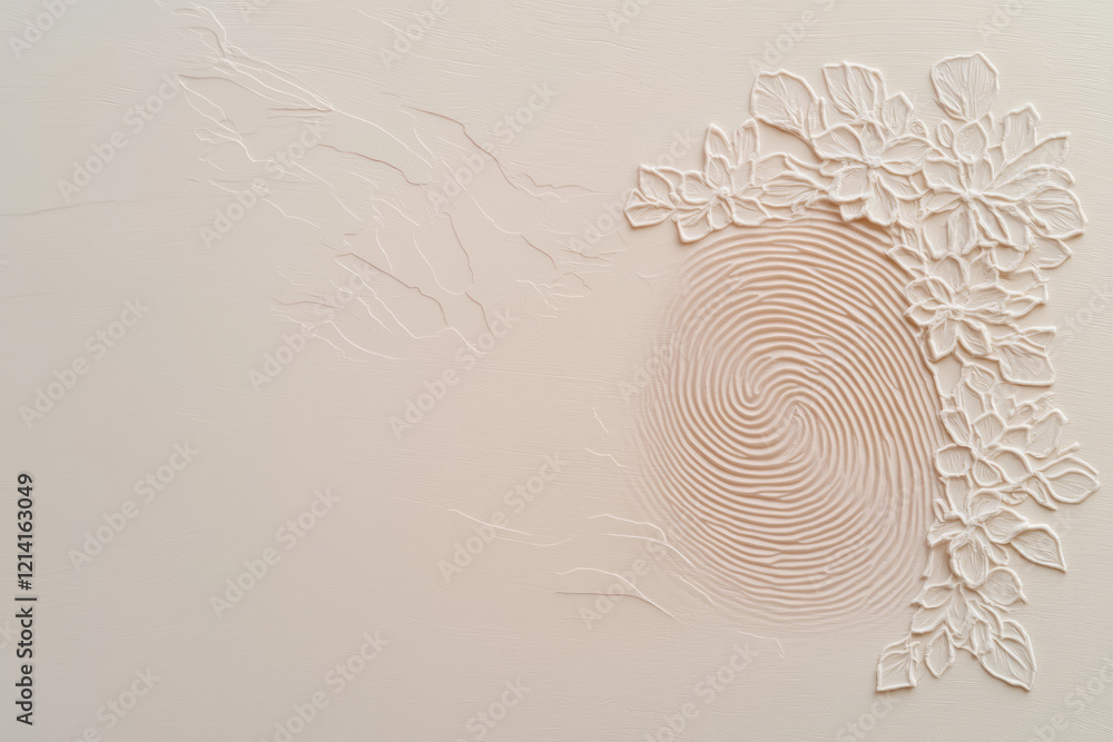Fototapete an artistic close-up of a fingerprint with intricate lace patterns overlaying the ridges, set agains