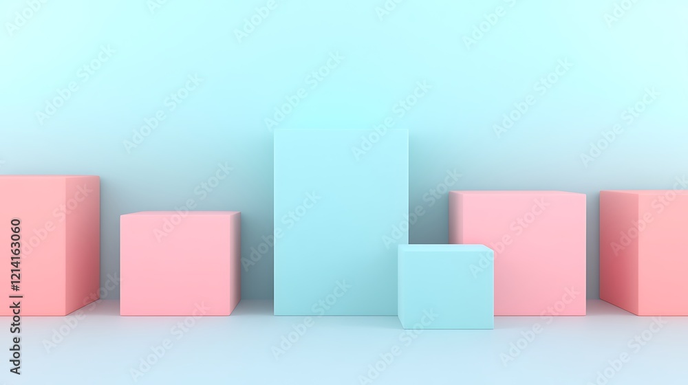 Poster minimalistic display of colorful cubes in a modern soft pastel environment