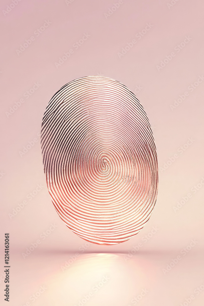 Fototapete a minimalist close-up of a fingerprint with subtle metallic sheen, placed on a clean, reflective sur