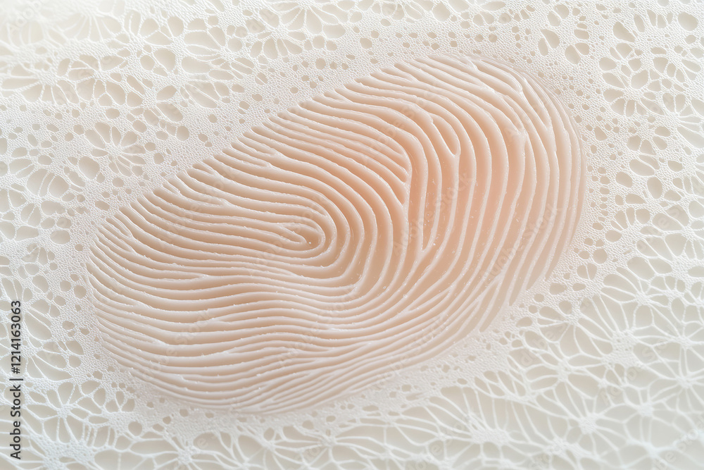 Fototapete an artistic close-up of a fingerprint with intricate lace patterns overlaying the ridges, set agains