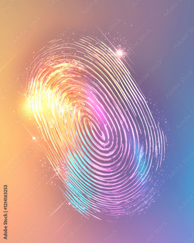 Fototapete a creative close-up of a fingerprint with abstract paint splashes blending into the ridges, set agai