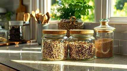 Kitchen aesthetics: glass containers with dry goods - Powered by Adobe