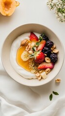 Masterful presentation of Greek breakfast elements in artistic arrangement