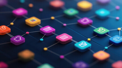 colorful flowchart illustrating interconnected steps and icons, showcasing modern design