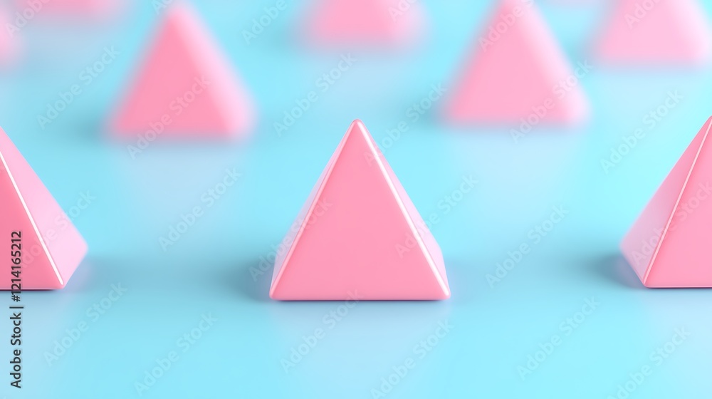 Poster pink triangular shapes on soft blue background showcasing modern minimalist design and abstract art 