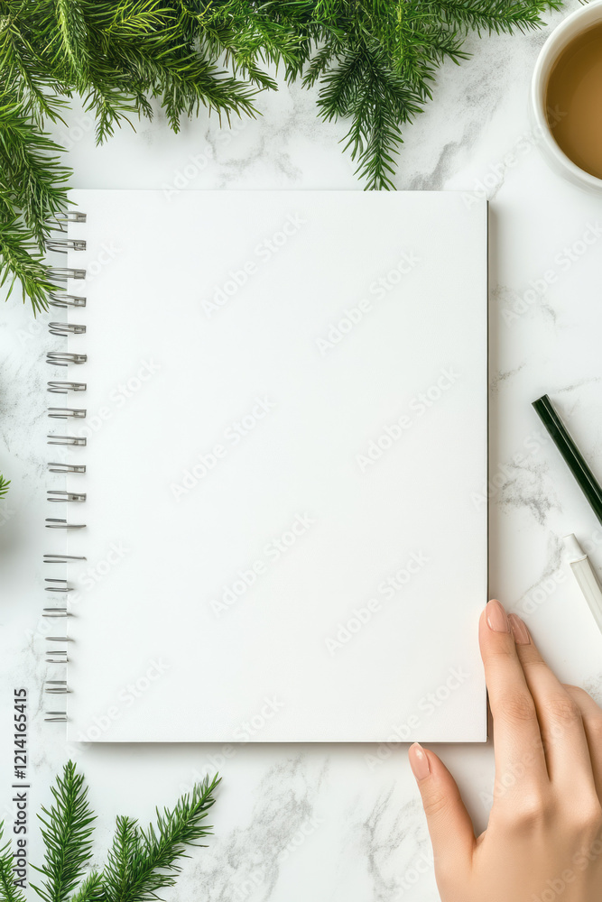Poster a dynamic mockup design featuring a notebook with a custom cover, lying open on a desk with statione