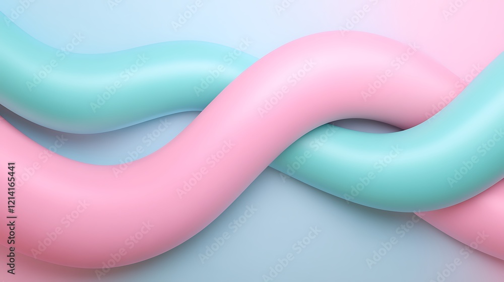 Poster smooth curved shapes in soft pink and blue colors form a harmonious abstract design on a light backg