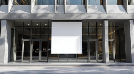 blank sale banner outside library building for educational advertising, event promotions, and community marketing