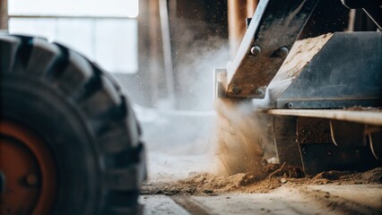 Fototapeta premium air pollution PM2.5 concept, Machinery working with sawdust in a workshop environment