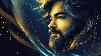 Abstract digital background electromagnetic wave background Innovation digital wave, information technology background and green luxury background with golden line decoration and curve light effect