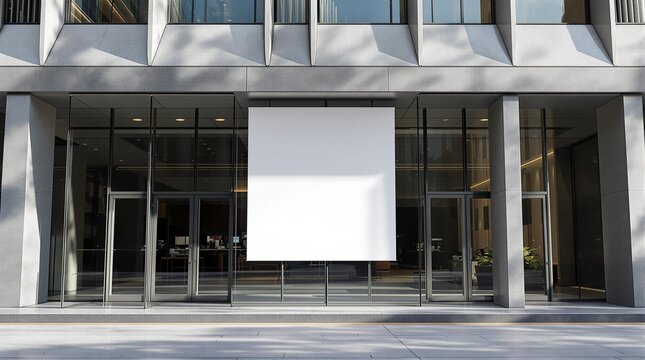 blank sale banner outside library building for educational advertising, event promotions, and community marketing