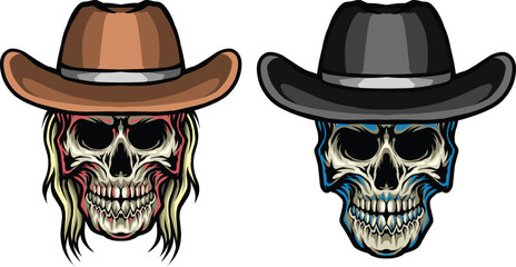 Cowboy Skull Skeleton Wearing Leather Cowboy Hat