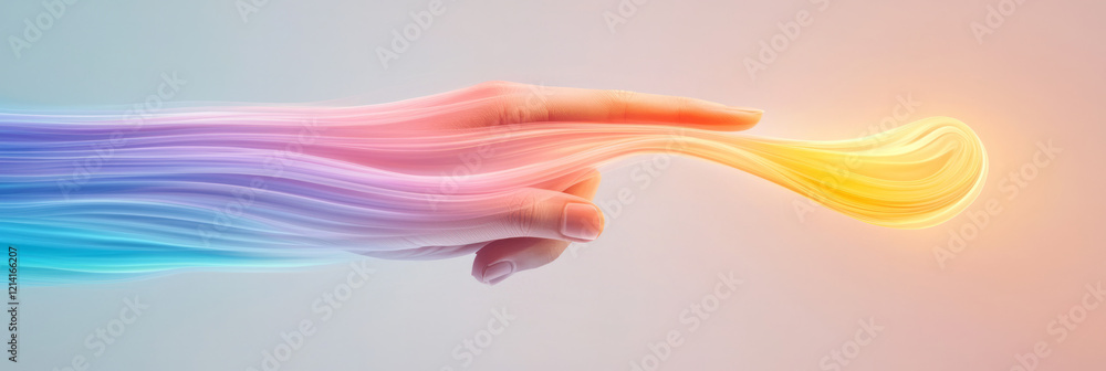 Poster an elegant digital artwork featuring a minimalist hand with a long index finger extending into a swi