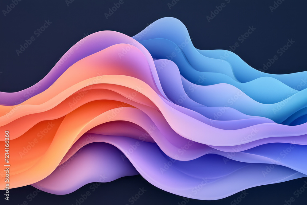 Poster a mesmerizing abstract landscape with liquid curve shapes in shades of teal and violet, creating a s