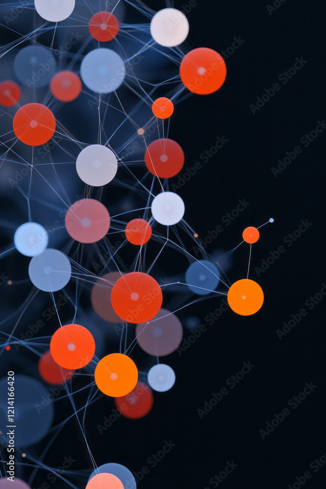 Poster an artistic depiction of a digital marketplace with interconnected nodes representing different prod