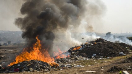 air pollution PM2.5 concept, Burning garbage emitting thick smoke.