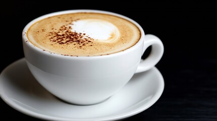 Cappuccino with Creamy Foam Served in a Classic White Cup on Wooden Table : Generative AI