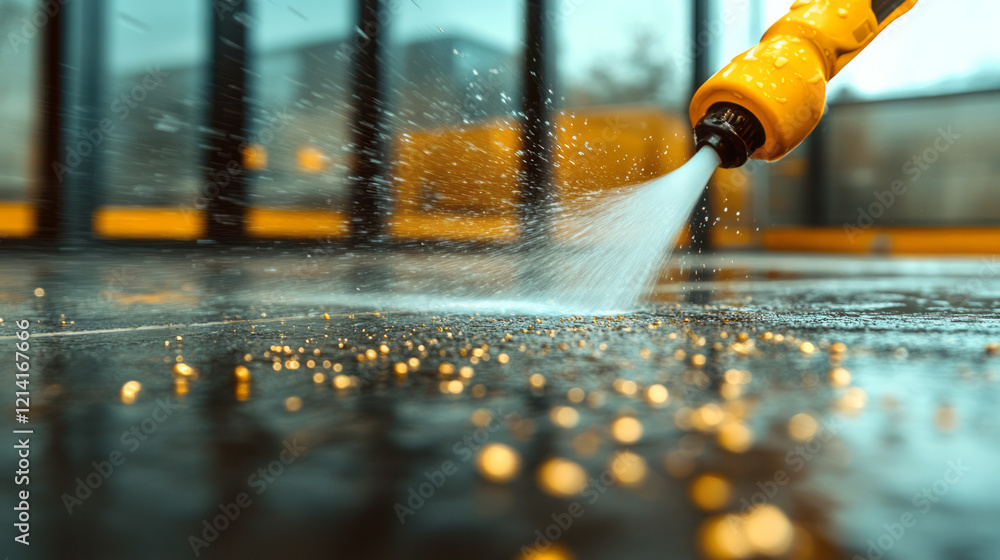 Poster a dynamic side-angle shot of someone scrubbing a surface, with motion blur effects to emphasize the 