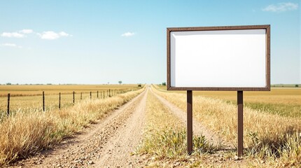 customizable signboard for real estate marketing, event promotions, and rural business advertisements on a scenic dirt road