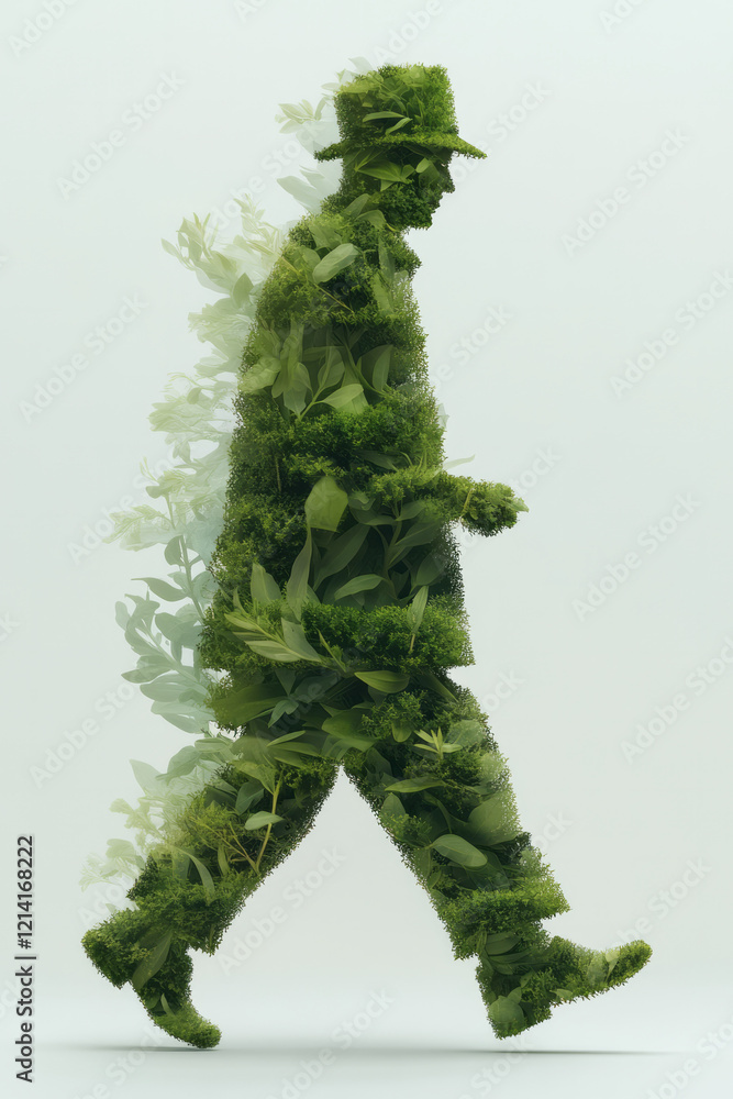 Poster dynamic side view of a gardener pruning a topiary, with motion blur effects to emphasize the action 