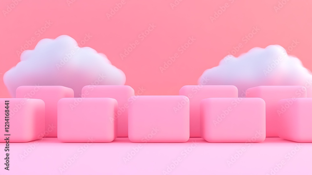 Aufkleber soft pink background with blocks and clouds for minimalist and playful design projects