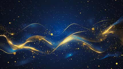 Abstract digital background electromagnetic wave background Innovation digital wave, information technology background and green luxury background with golden line decoration and curve light effect