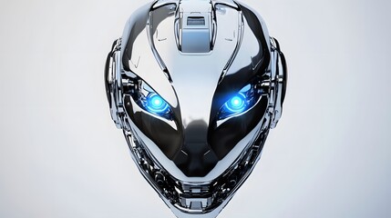 Fototapeta premium Chrome Robotic Head with Glowing Blue Eyes