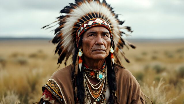 Native American Chief in Traditional Attire