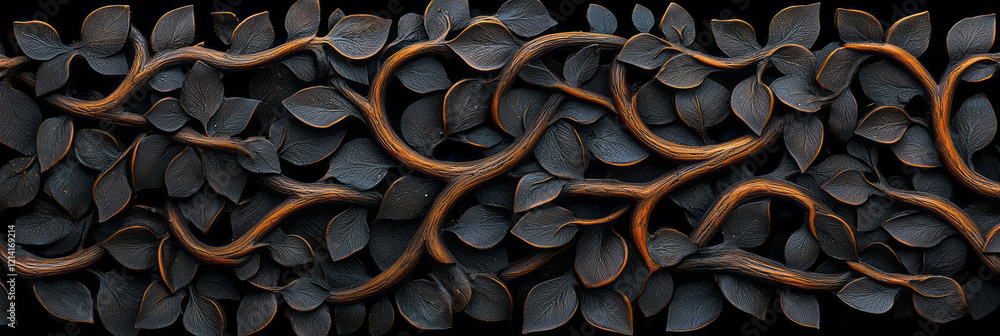 Poster a detailed macro photograph of a recursive pattern formed by intertwined vines, capturing the natura