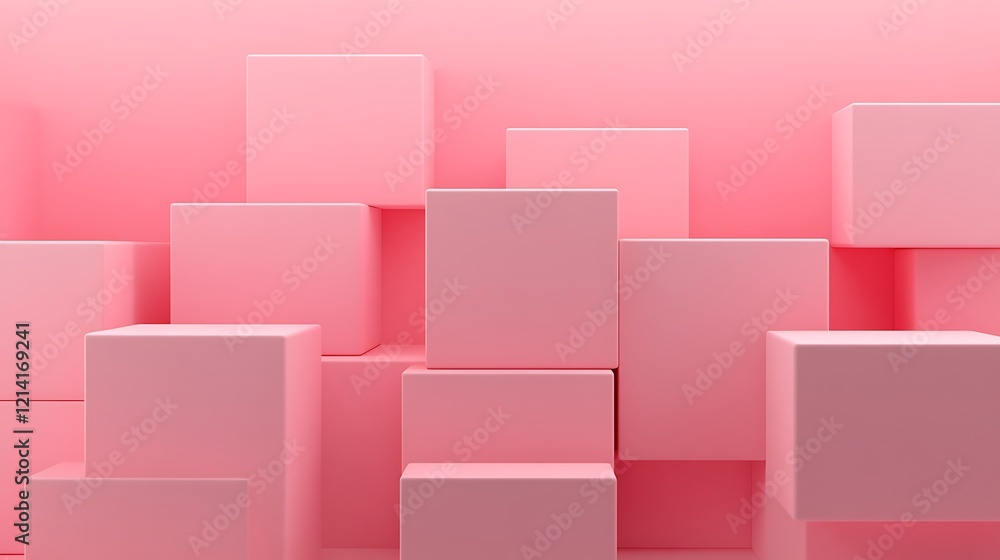 Poster soft pink geometric blocks stacked on a minimalist background for modern design projects and creativ