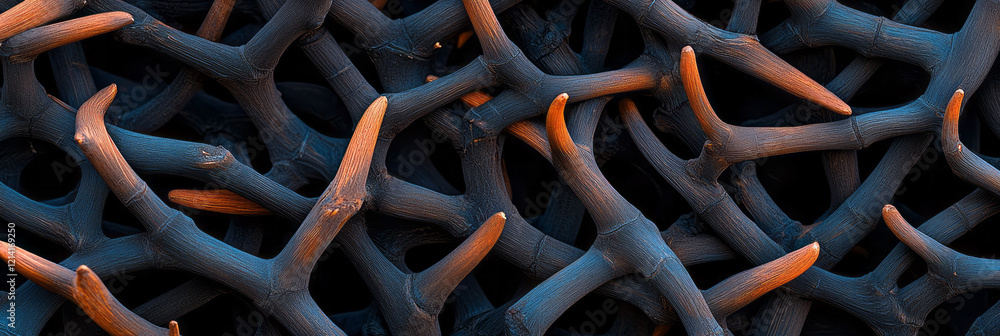 Poster a detailed macro photograph of a recursive pattern formed by intertwined vines, capturing the natura
