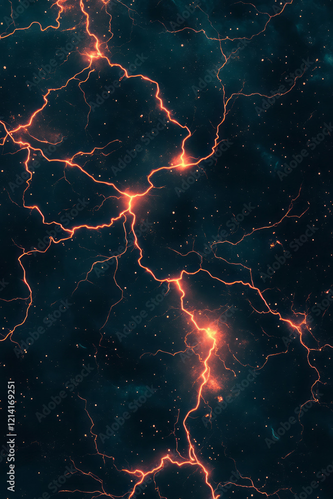 Poster a dynamic digital illustration of recursive lightning bolts branching into smaller identical bolts, 