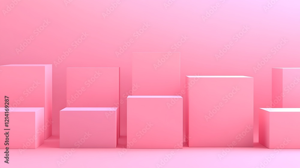 Poster soft pink geometric shapes arrange on light pink background for minimalist design and display concep