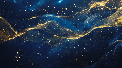 Abstract digital background electromagnetic wave background Innovation digital wave, information technology background and green luxury background with golden line decoration and curve light effect