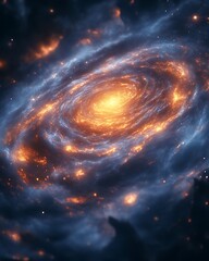 Fiery spiral galaxy swirling in cosmic dust.