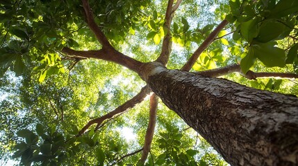 Fototapeta premium Majestic Forest Tree Viewed from Below Showing Sunlit Canopy : Generative AI