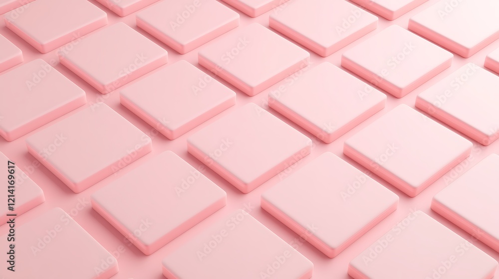 Poster soft pink square tiles arranged in a grid pattern on a minimalist background for modern interior des