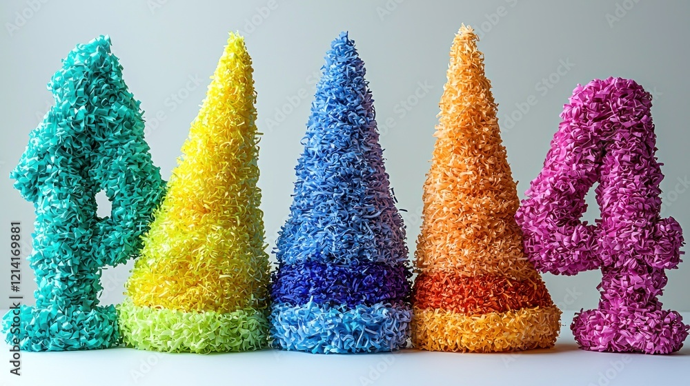Poster rainbow gradient conical shapes in a row