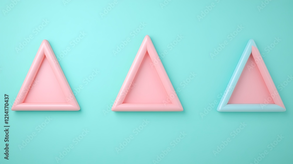Poster three colorful triangular frames on soft turquoise background for creative design and artistic proje