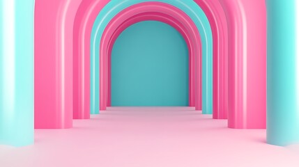 Vibrant Archway Series with Soft Pink and Blue Hues in a Minimalist Interior Space