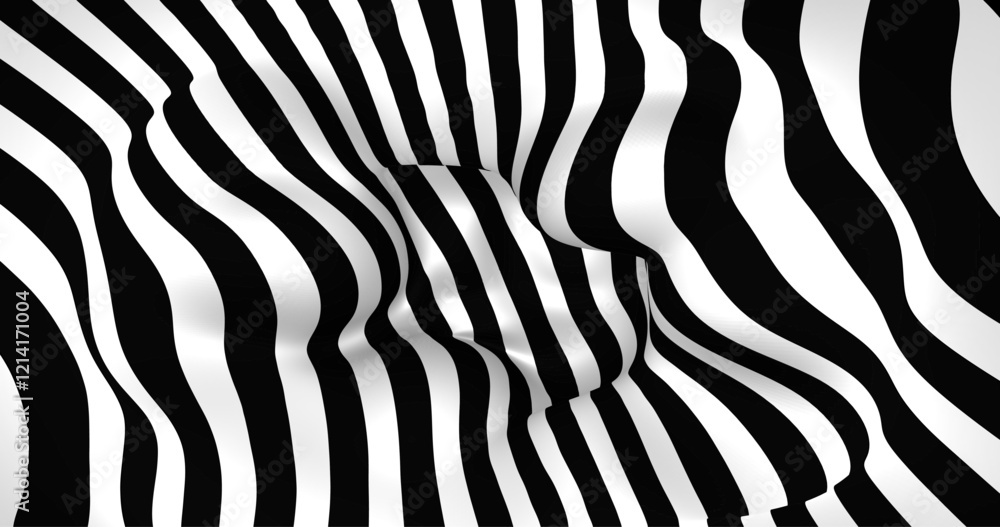 Poster vector black and white striped pattern that creates a 3d optical illusion with curved and distorted 