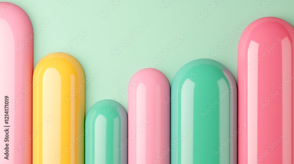 Poster vibrant colorful abstract shapes on soft green background for modern design and creative projects